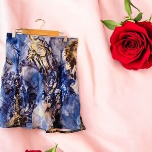 Anthropologie The Tilda Mini Slip Skirt Blue and White Graphic Floral Size S NWT